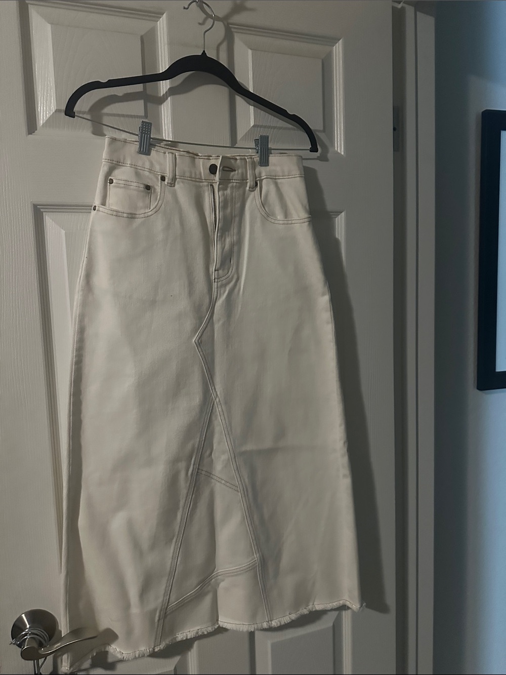 Spell White Denim Midi Skirt